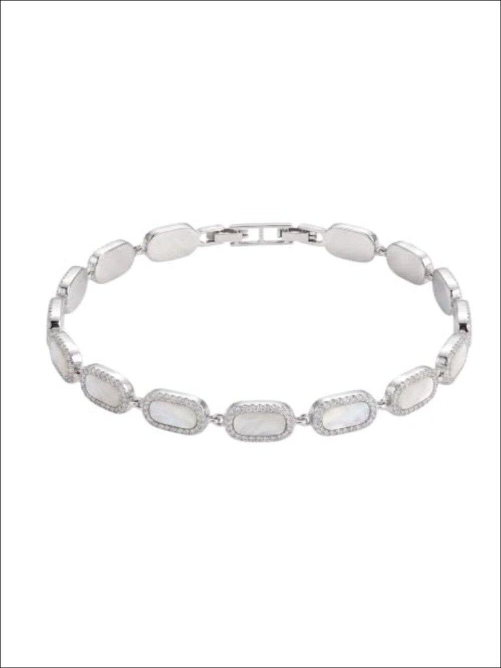 Genuine Mother of Pearl CZ Link Bracelet Adjustable Women's Silver-Tone